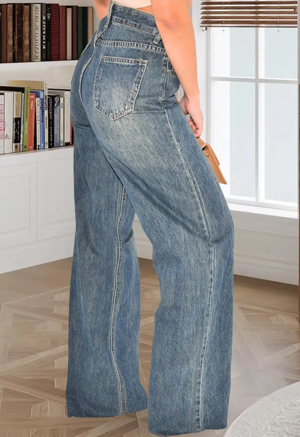 ZERMOM Women's Wide Leg Jeans Casual Stretch High Rise Baggy Loose Denim Pants