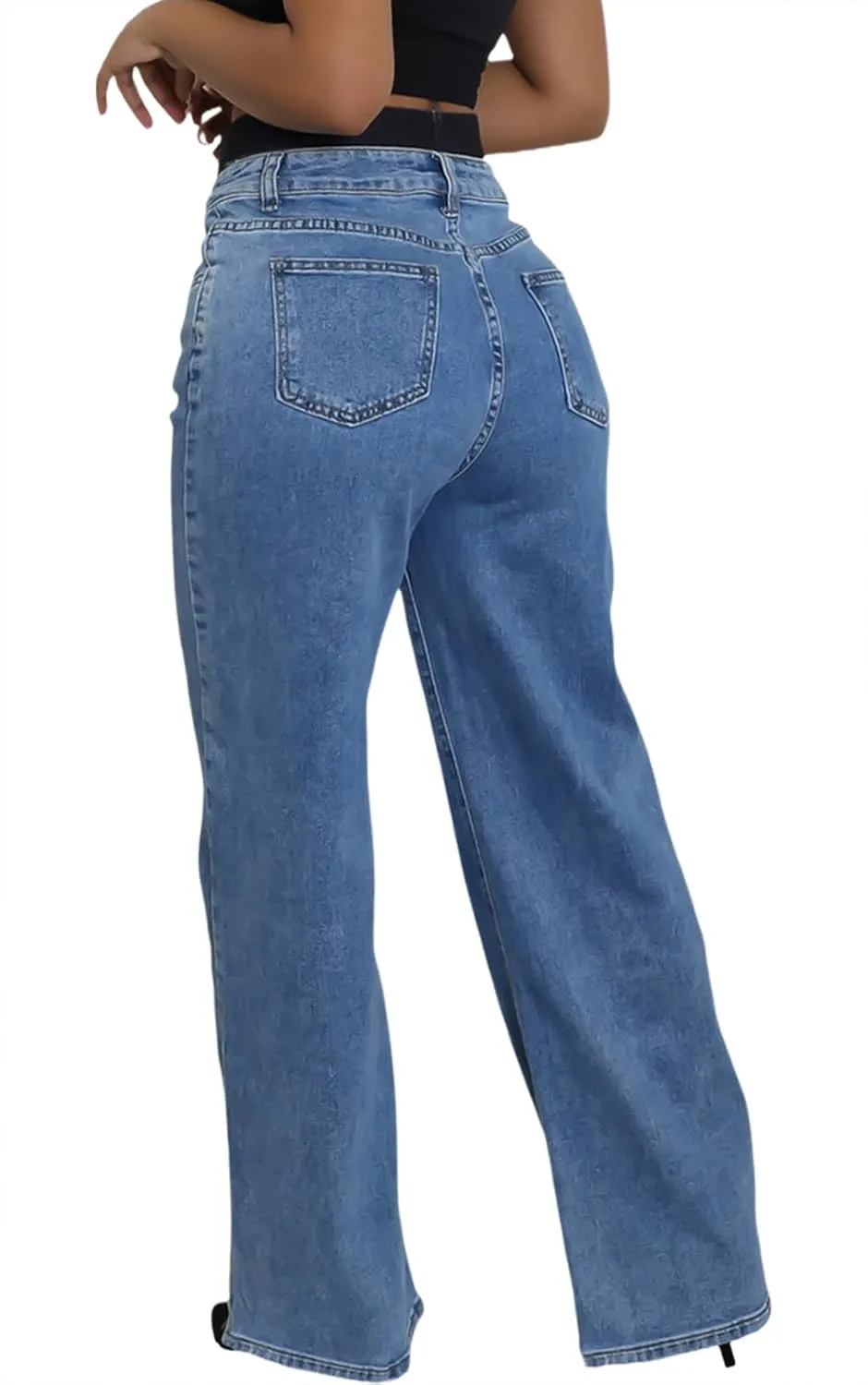 ZERMOM Women's Wide Leg Jeans Casual Stretch High Rise Baggy Loose Denim Pants