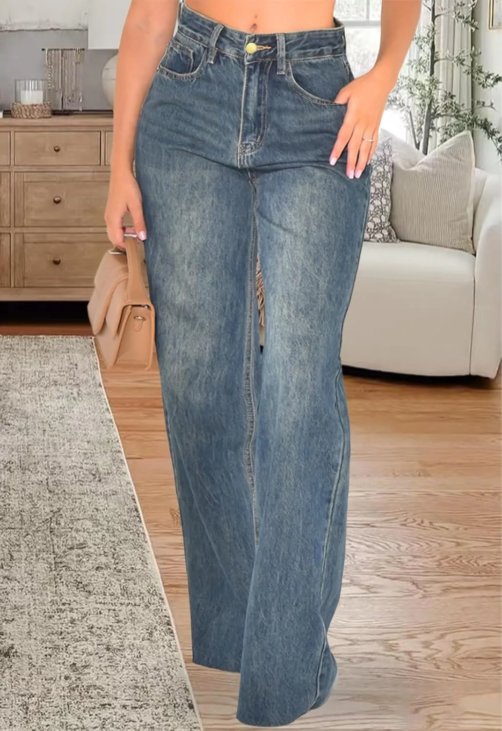 ZERMOM Women's Wide Leg Jeans Casual Stretch High Rise Baggy Loose Denim Pants