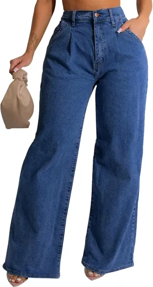 ZERMOM Women's Wide Leg Jeans Casual Stretch High Rise Baggy Loose Denim Pants