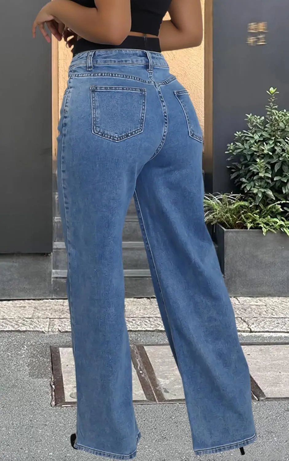 ZERMOM Women's Wide Leg Jeans Casual Stretch High Rise Baggy Loose Denim Pants
