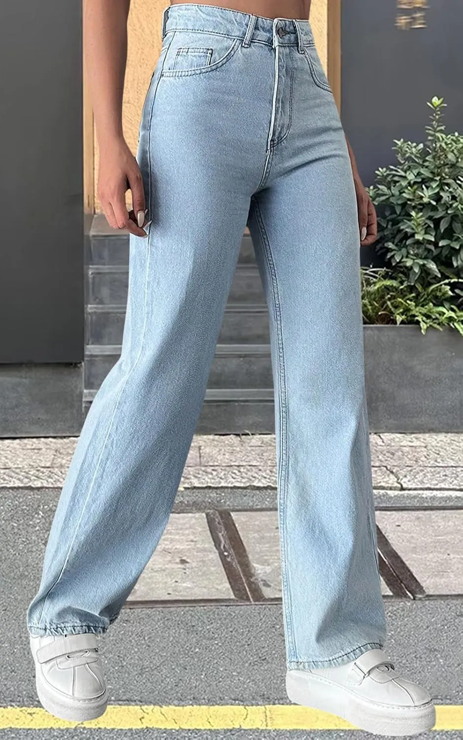 ZERMOM Women's Wide Leg Jeans Casual Stretch High Rise Baggy Loose Denim Pants