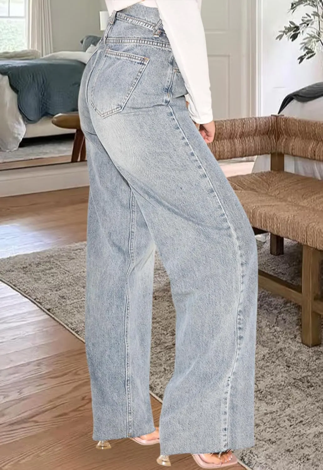 ZERMOM Women's Wide Leg Jeans Casual Stretch High Rise Baggy Loose Denim Pants