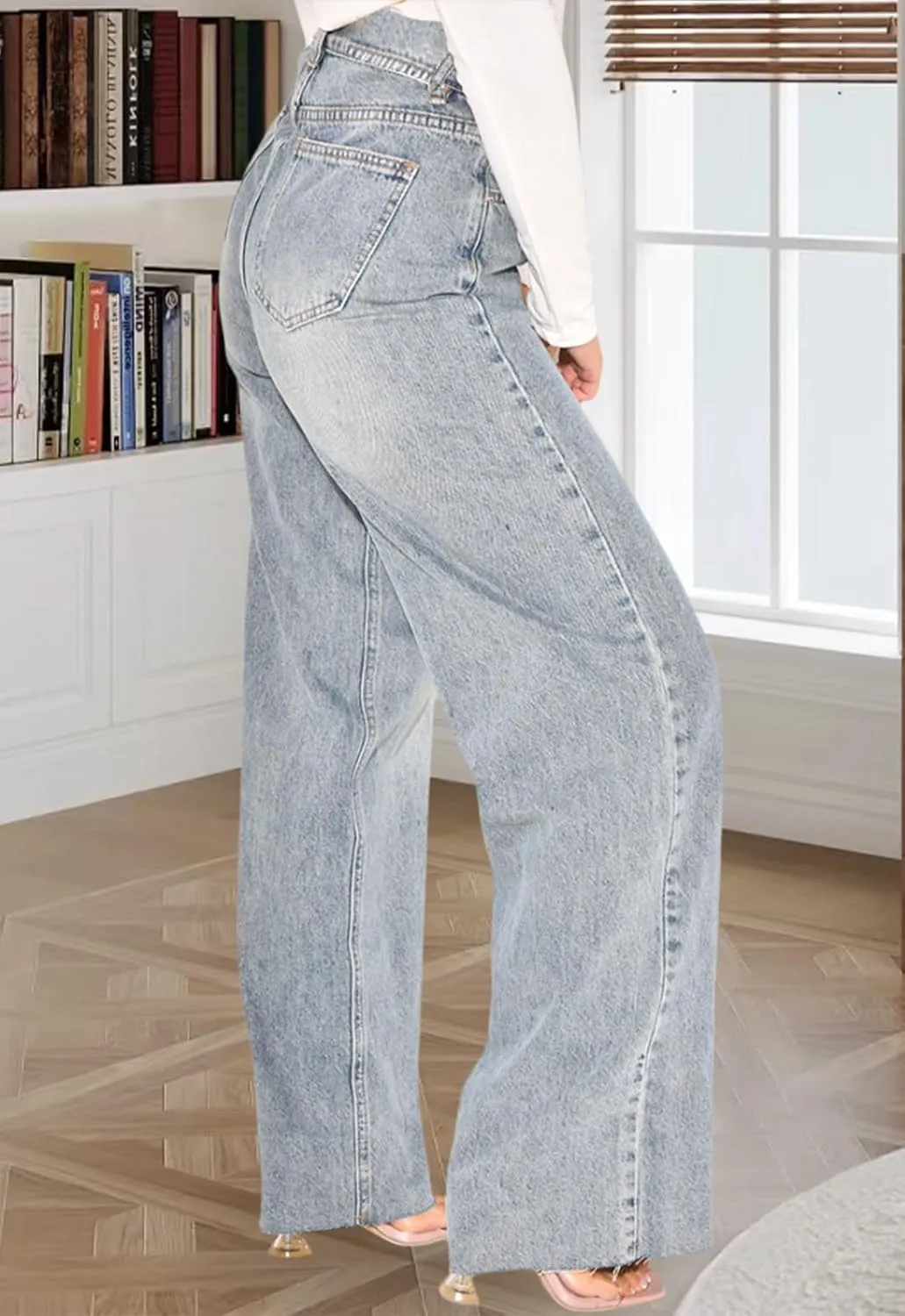 ZERMOM Women's Wide Leg Jeans Casual Stretch High Rise Baggy Loose Denim Pants