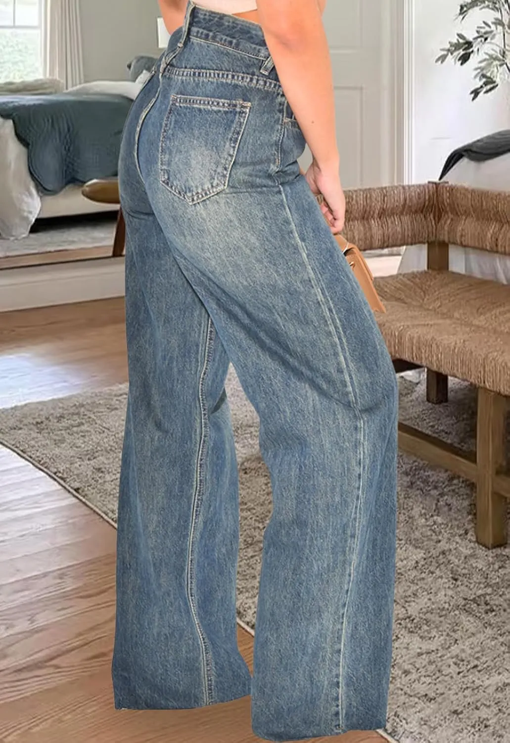 ZERMOM Women's Wide Leg Jeans Casual Stretch High Rise Baggy Loose Denim Pants