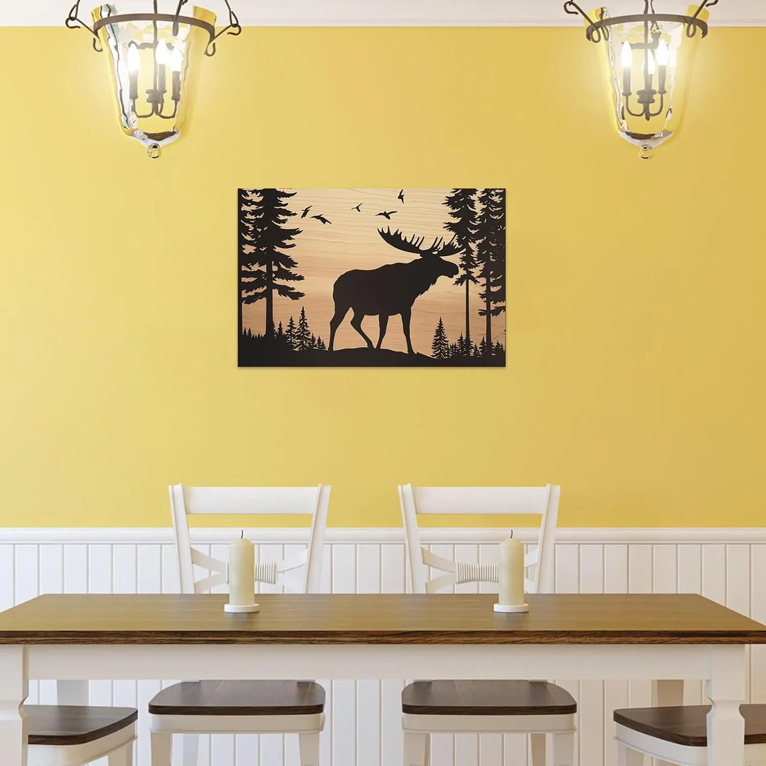 ZHOUWALLPIC Canvas Wall Art Animal，Wild Moose on Forest Paintings，Rustic Cabin Animal Picture Prints Home Decor Framed Ready To Hang(Moose,12x18inch (30x45cm))