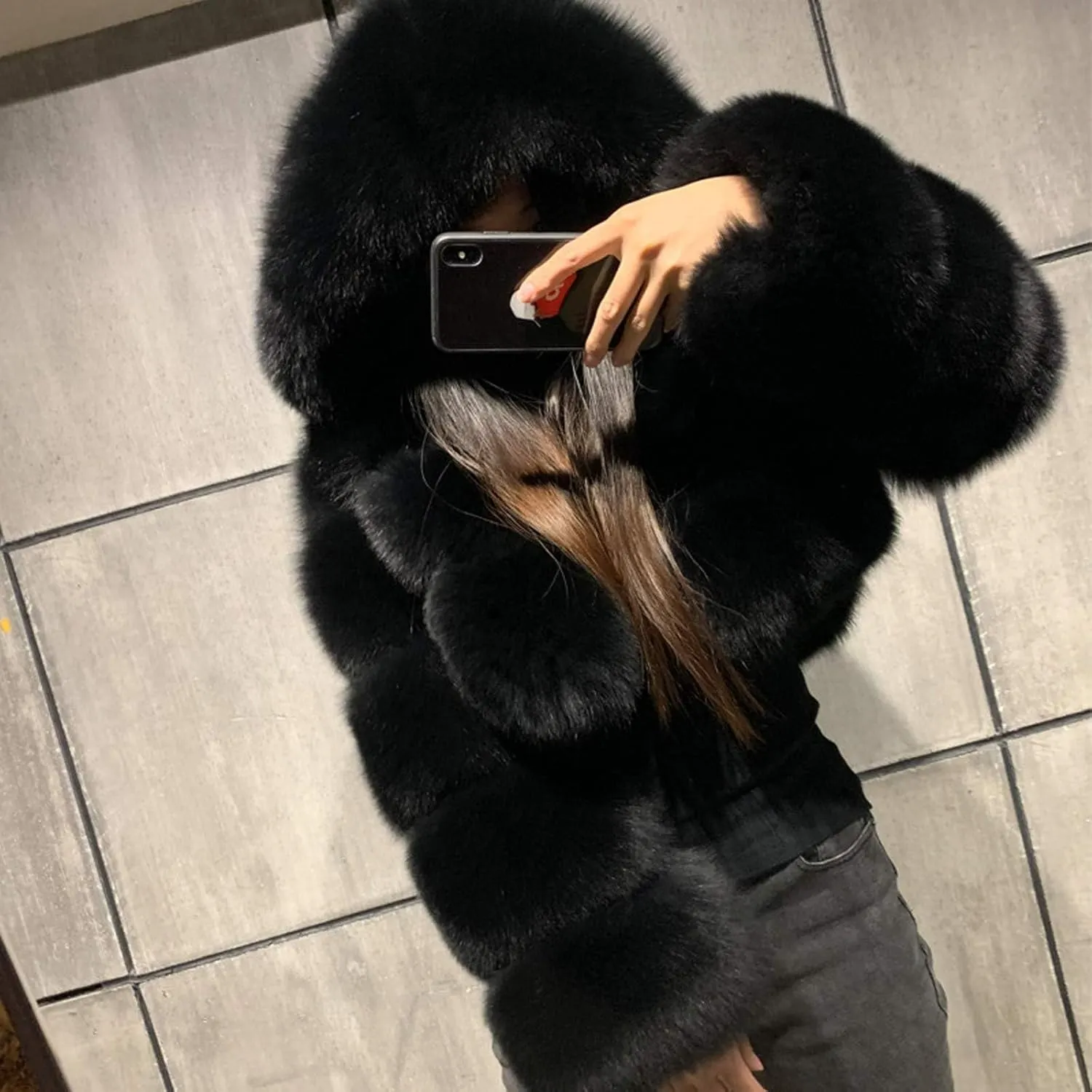 ZHOUYF Women Winter Warm Shearling Jackets Fuzzy Fleece Hooded Overcoat Bubble Fleece Outerwear Fluffy Faux Fur Short Coats