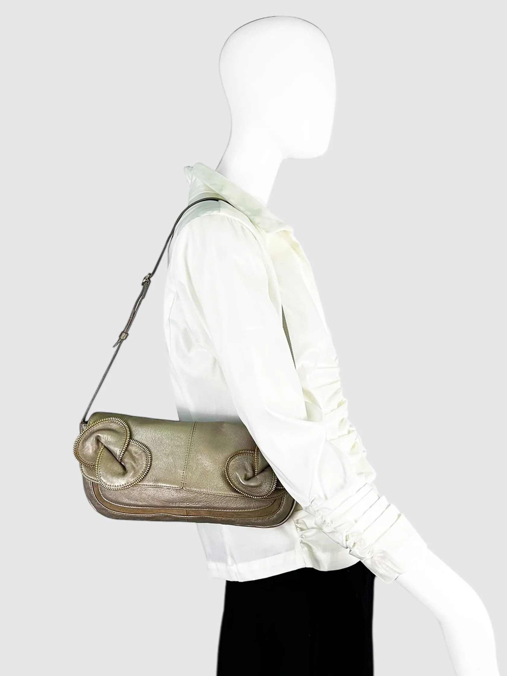Zipper Appliqué Shoulder Bag