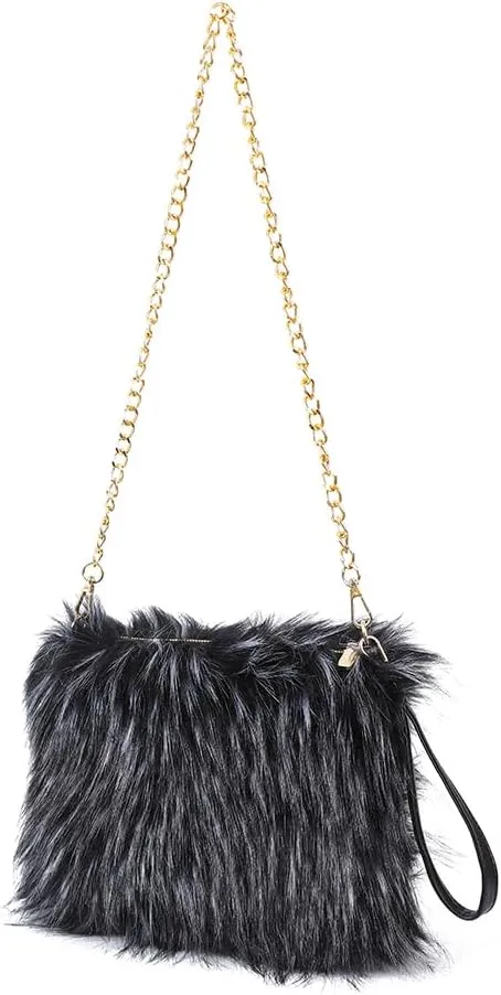 ZOSCGJMY Evening Faux Fur Handbags for Women Furry Fluffy Fuzzy Bags Purse Crossbody Shoulder Strap