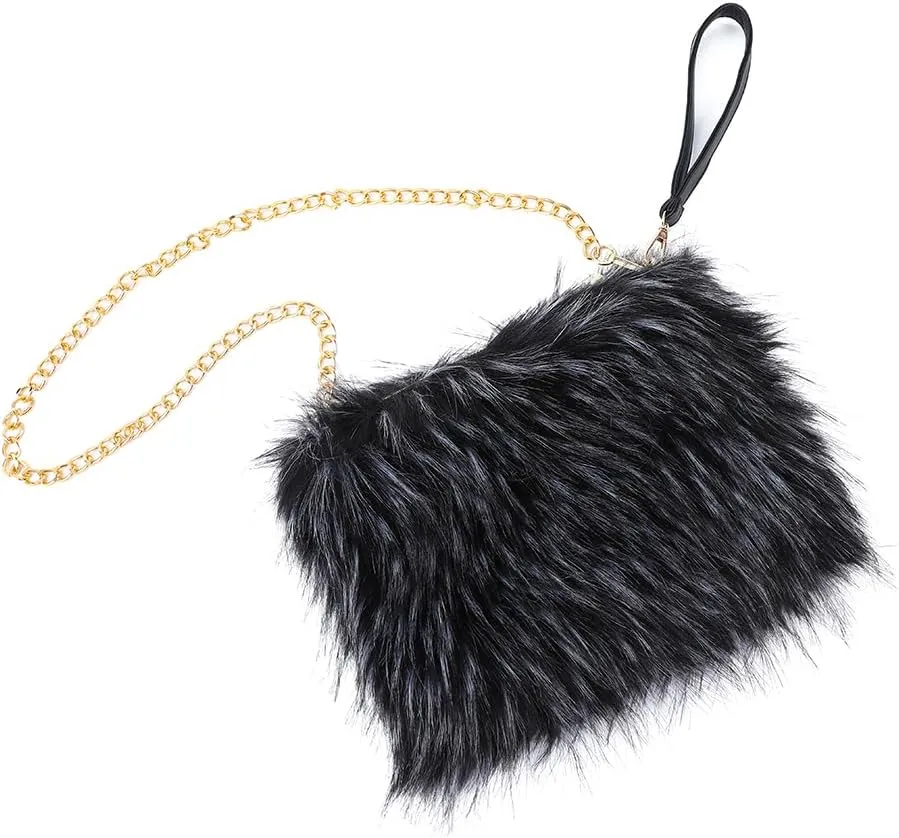 ZOSCGJMY Evening Faux Fur Handbags for Women Furry Fluffy Fuzzy Bags Purse Crossbody Shoulder Strap
