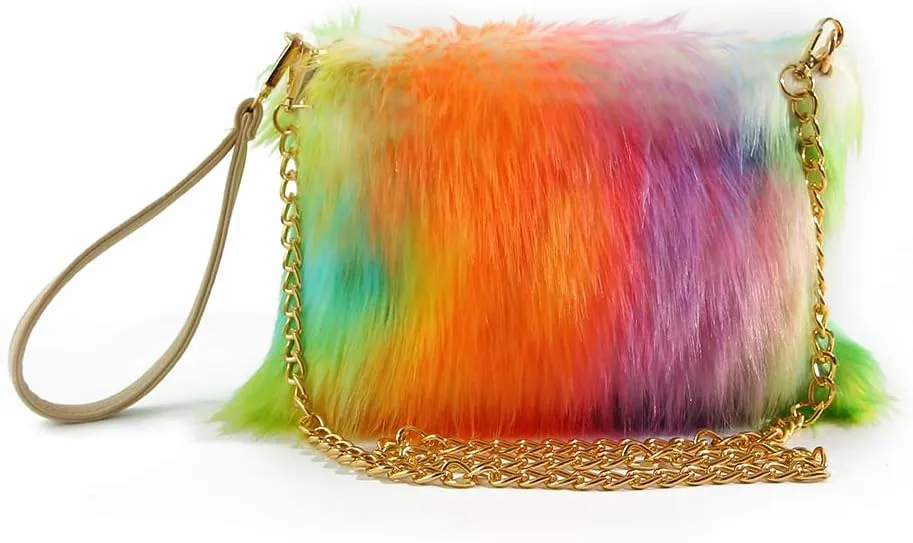 ZOSCGJMY Evening Faux Fur Handbags for Women Furry Fluffy Fuzzy Bags Purse Crossbody Shoulder Strap