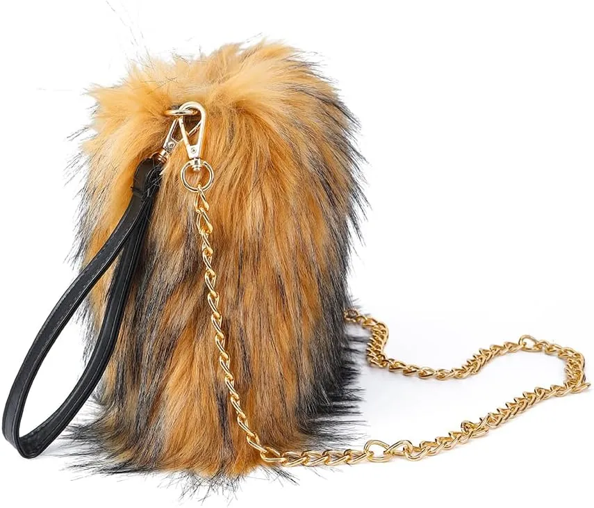 ZOSCGJMY Evening Faux Fur Handbags for Women Furry Fluffy Fuzzy Bags Purse Crossbody Shoulder Strap