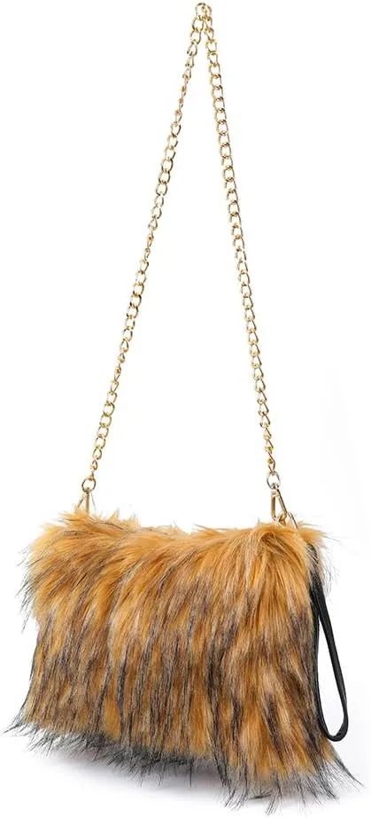 ZOSCGJMY Evening Faux Fur Handbags for Women Furry Fluffy Fuzzy Bags Purse Crossbody Shoulder Strap