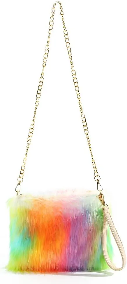 ZOSCGJMY Evening Faux Fur Handbags for Women Furry Fluffy Fuzzy Bags Purse Crossbody Shoulder Strap