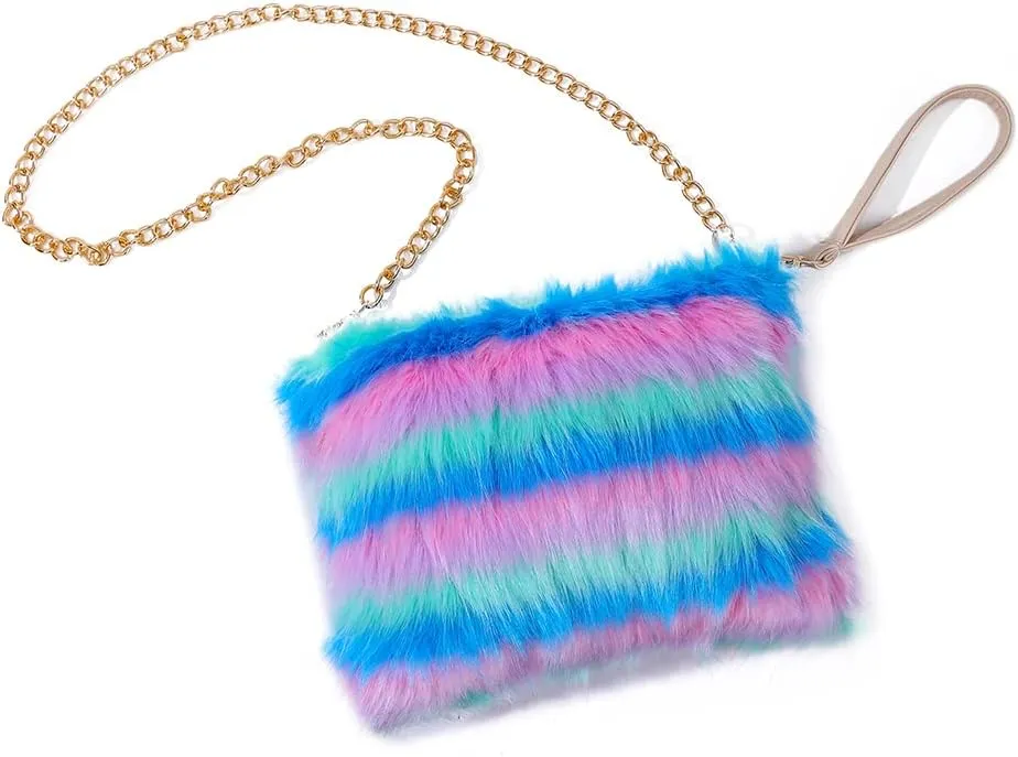 ZOSCGJMY Evening Faux Fur Handbags for Women Furry Fluffy Fuzzy Bags Purse Crossbody Shoulder Strap