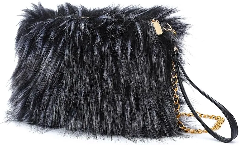 ZOSCGJMY Evening Faux Fur Handbags for Women Furry Fluffy Fuzzy Bags Purse Crossbody Shoulder Strap