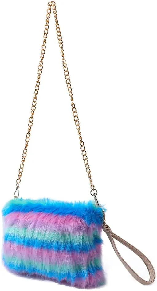 ZOSCGJMY Evening Faux Fur Handbags for Women Furry Fluffy Fuzzy Bags Purse Crossbody Shoulder Strap