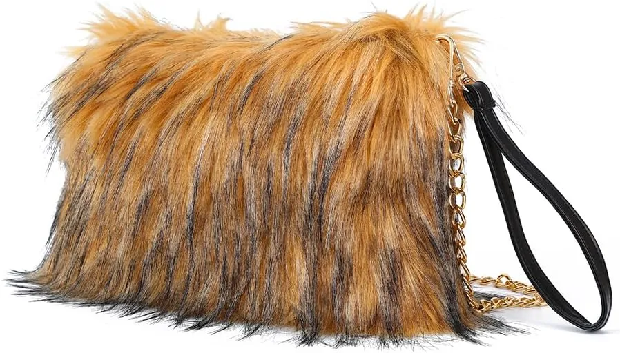 ZOSCGJMY Evening Faux Fur Handbags for Women Furry Fluffy Fuzzy Bags Purse Crossbody Shoulder Strap