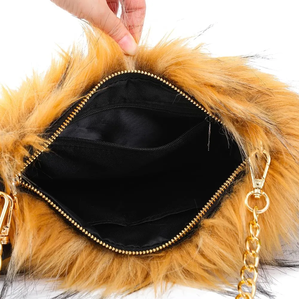 ZOSCGJMY Evening Faux Fur Handbags for Women Furry Fluffy Fuzzy Bags Purse Crossbody Shoulder Strap