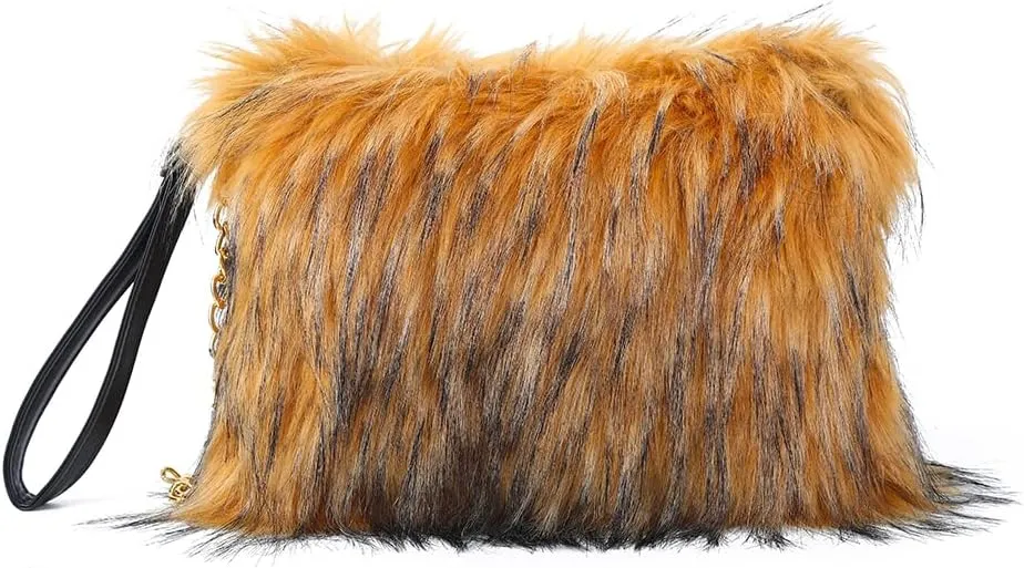ZOSCGJMY Evening Faux Fur Handbags for Women Furry Fluffy Fuzzy Bags Purse Crossbody Shoulder Strap
