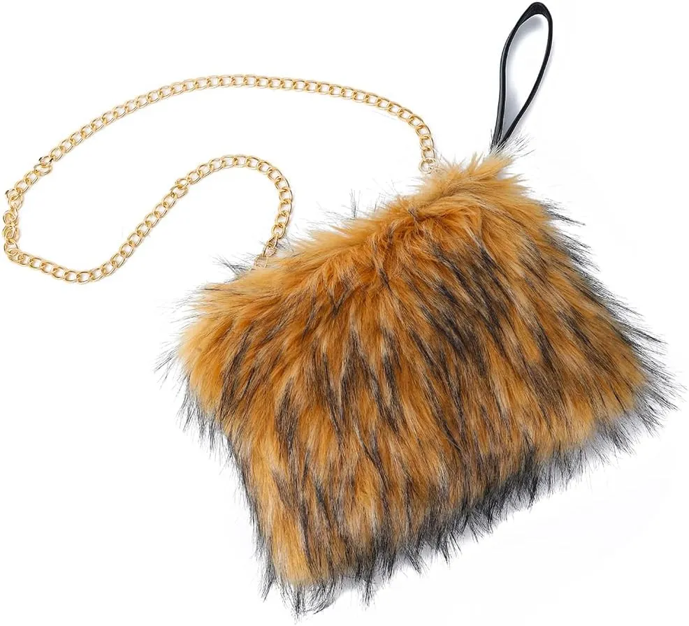 ZOSCGJMY Evening Faux Fur Handbags for Women Furry Fluffy Fuzzy Bags Purse Crossbody Shoulder Strap