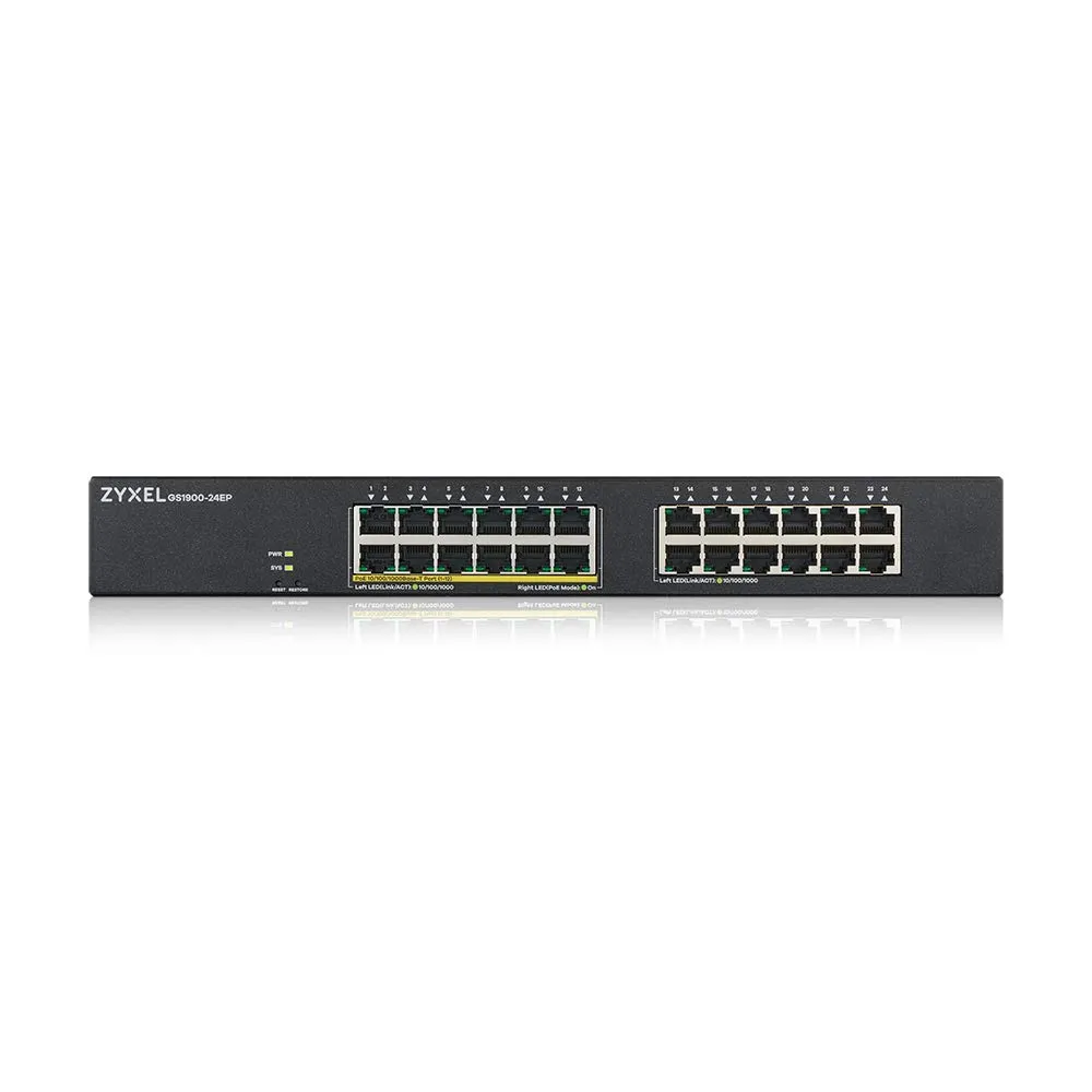 Zyxel 24-Port PoE Gigabit Switch | Smart-Managed | 12x PoE  @130W | Rackmount [GS1900-24EP]