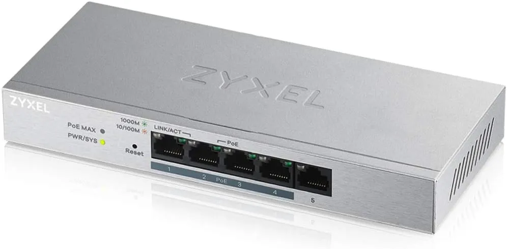 Zyxel 5-Port Gigabit Ethernet Web Managed PoE  Switch | 4x PoE  @60W | VLAN Support | Sturdy Metal Case | Desktop or Wall-Mount | QoS | Ethernet Splitter [GS1200-5HPv2]