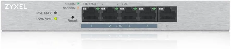 Zyxel 5-Port Gigabit Ethernet Web Managed PoE  Switch | 4x PoE  @60W | VLAN Support | Sturdy Metal Case | Desktop or Wall-Mount | QoS | Ethernet Splitter [GS1200-5HPv2]
